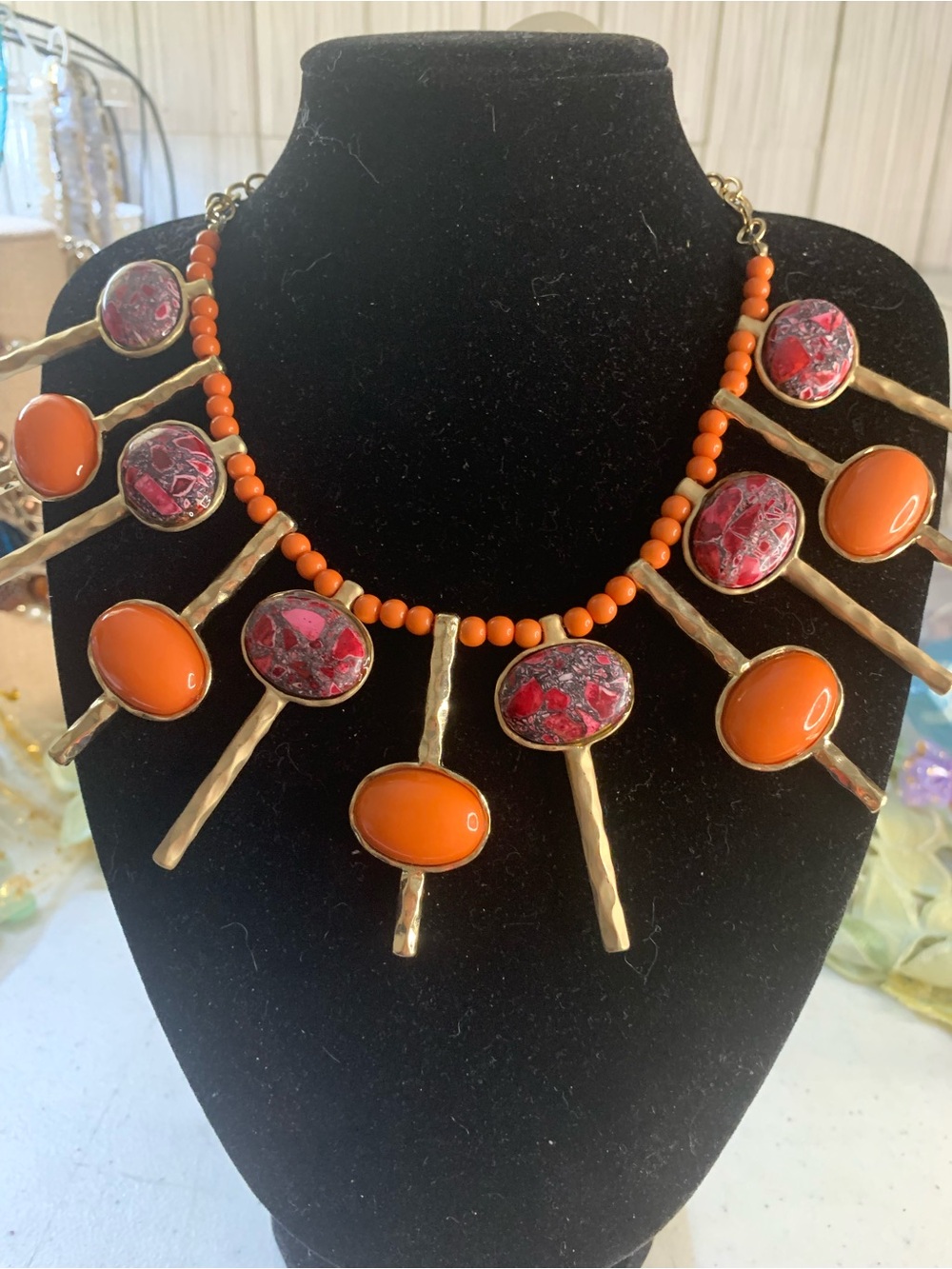 Lucia Vibrant Orange & Pink Stone Statement Necklace — Women Jewelry